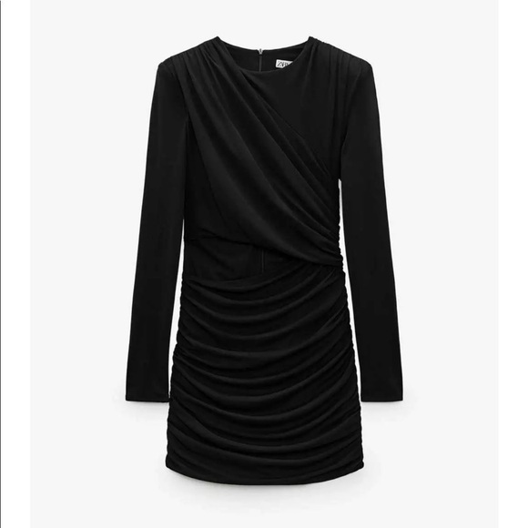 Zara Dresses & Skirts - Zara Draped Mini Bodycon Dress Padded Shoulder​​​​​​​